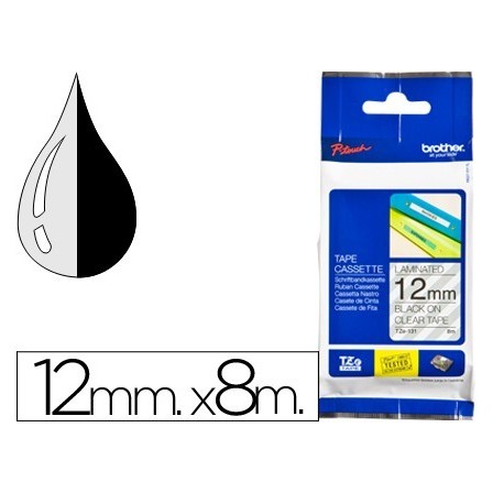 CINTA BROTHER TZE-131 TRANSPARENTE-NEGRO 12MM LONGITUD 8 MT