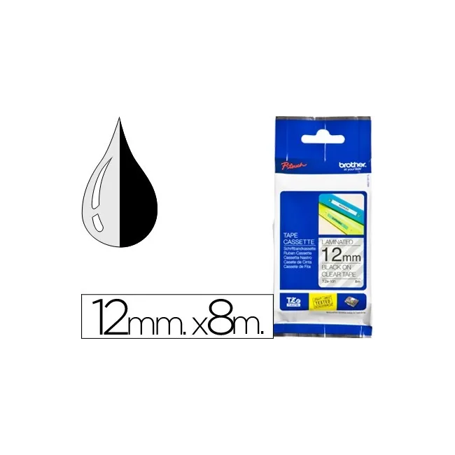 CINTA BROTHER TZE-131 TRANSPARENTE-NEGRO 12MM LONGITUD 8 MT