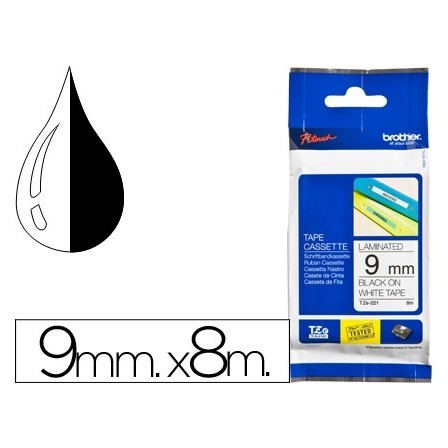 CINTA BROTHER TZE-221 BLANCO-NEGRO 9MM LONGITUD 8 MT