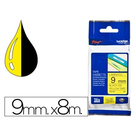 CINTA BROTHER TZE-621 AMARILLO-NEGRO 9MM LONGITUD 8 MT