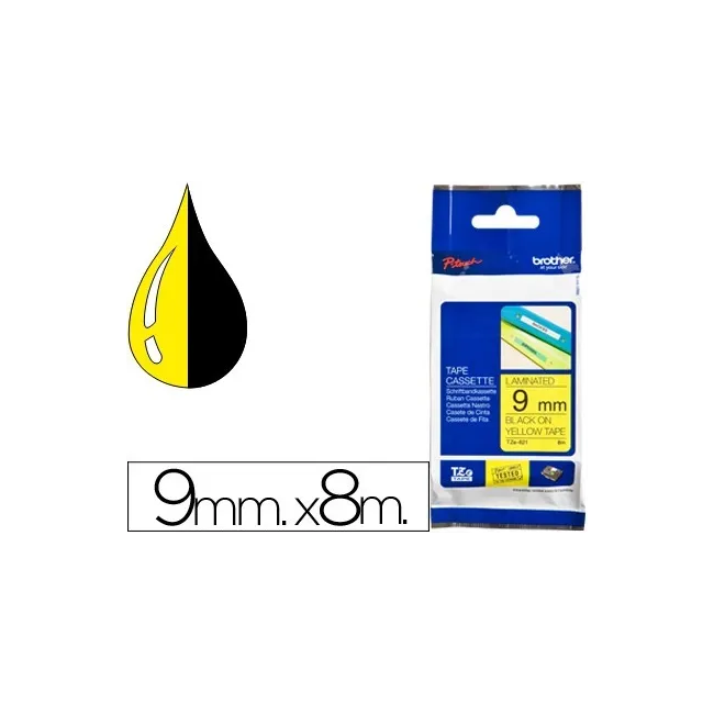 CINTA BROTHER TZE-621 AMARILLO-NEGRO 9MM LONGITUD 8 MT