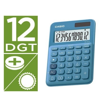 CALCULADORA CASIO MS-20UC-BU SOBREMESA 12 DIGITOS TAX +/- COLOR AZUL