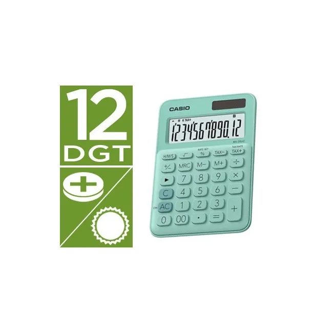CALCULADORA CASIO MS-20UC-GN SOBREMESA 12 DIGITOS TAX +/- COLOR VERDE