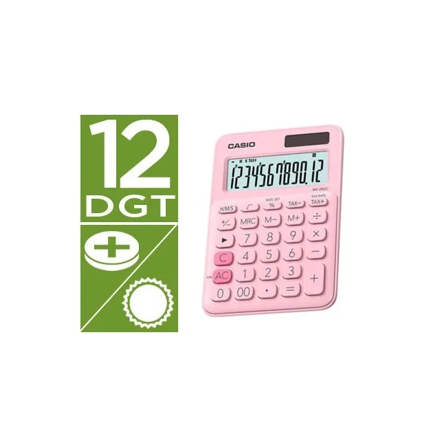 CALCULADORA CASIO MS-20UC-PK SOBREMESA 12 DIGITOS TAX +/- COLOR ROSA