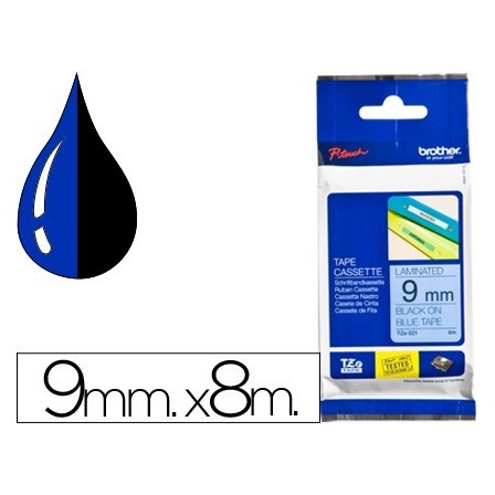CINTA BROTHER TZE-521 AZUL-NEGRO 9MM LONGITUD 8MT