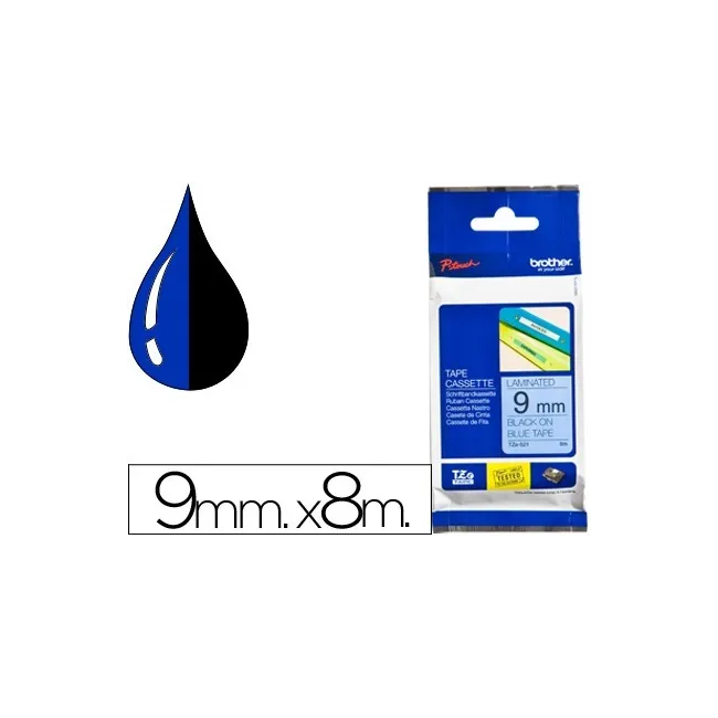 CINTA BROTHER TZE-521 AZUL-NEGRO 9MM LONGITUD 8MT