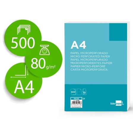PAPEL LIDERPAPEL A4 80G/M2 LISO MICROPERFORADO EN DOS PARTES IGUALE...