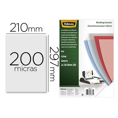 TAPA DE ENCUADERNACION FELLOWES DIN A4 PVC TRANSPARENTE CRISTAL 200...