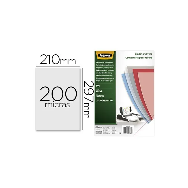 TAPA DE ENCUADERNACION FELLOWES DIN A4 PVC TRANSPARENTE CRISTAL 200...