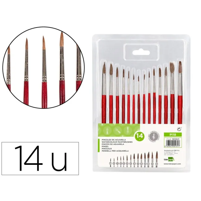 PINCELES ACUARELA LIDERPAPEL VIROLA CROMADA PELO ENGOMADO BLISTER D...