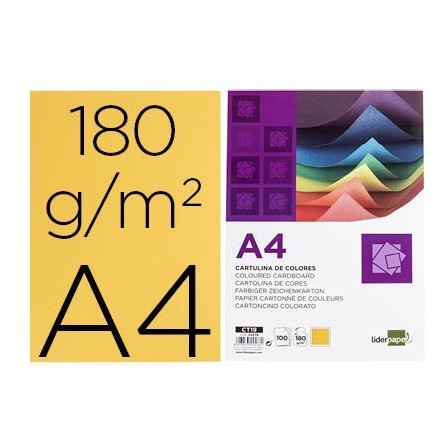 CARTULINA LIDERPAPEL A4 180G/M2 ORO PAQUETE DE 100