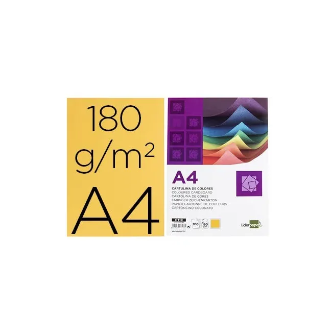 CARTULINA LIDERPAPEL A4 180G/M2 ORO PAQUETE DE 100