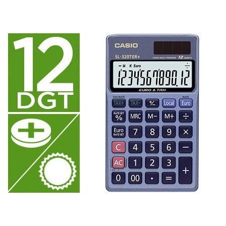 CALCULADORA CASIO SL-320TER BOLSILLO 12 DIGITOS TAX +/- CONVERSION ...