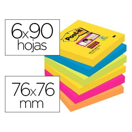 BLOC DE NOTAS ADHESIVAS QUITA Y PON POST-IT SUPER STICKY 76X76 MM C...