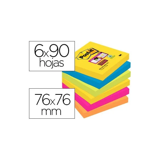 BLOC DE NOTAS ADHESIVAS QUITA Y PON POST-IT SUPER STICKY 76X76 MM C...