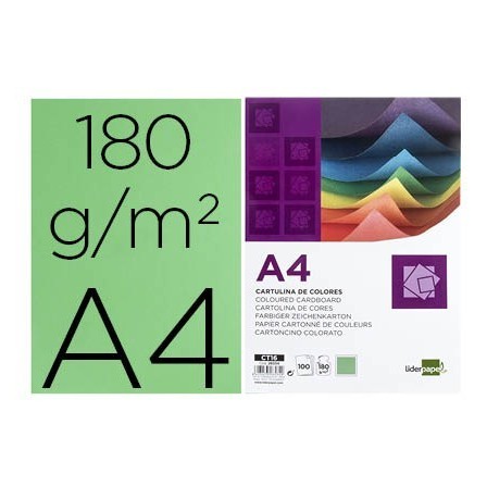 CARTULINA LIDERPAPEL A4 180G/M2 VERDE BILLAR PAQUETE DE 100