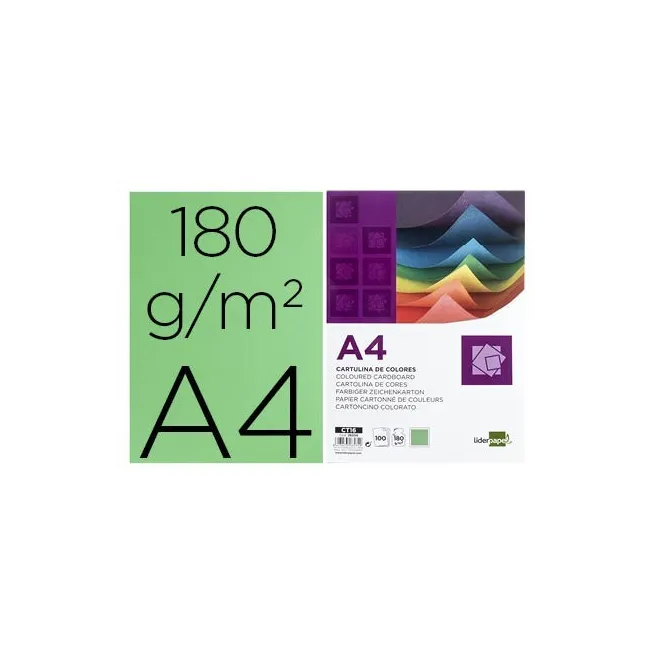 CARTULINA LIDERPAPEL A4 180G/M2 VERDE BILLAR PAQUETE DE 100