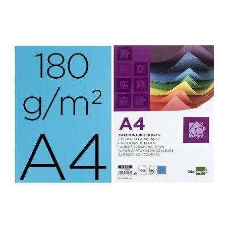 CARTULINA LIDERPAPEL A4 180G/M2 AZUL PAQUETE DE 100