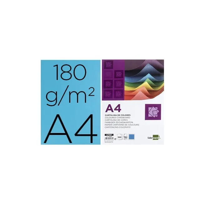 CARTULINA LIDERPAPEL A4 180G/M2 AZUL PAQUETE DE 100