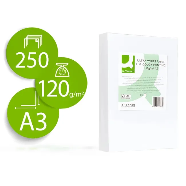 PAPEL FOTOCOPIADORA Q-CONNECT ULTRA WHITE DIN A3 120 GRAMOS PAQUETE...