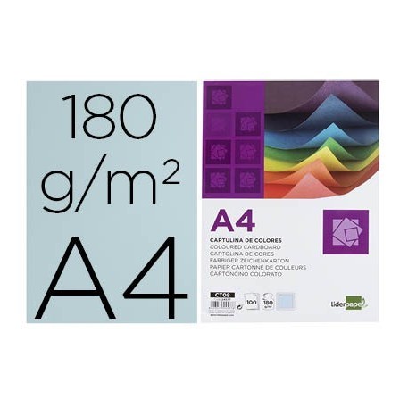 CARTULINA LIDERPAPEL A4 180G/M2 CELESTE PAQUETE DE 100
