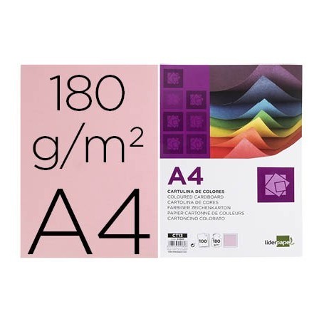 CARTULINA LIDERPAPEL A4 180G/M2 ROSA PAQUETE DE 100