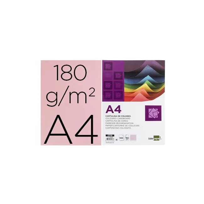 CARTULINA LIDERPAPEL A4 180G/M2 ROSA PAQUETE DE 100
