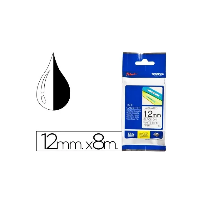 CINTA BROTHER TZE-231 BLANCO-NEGRO 12MM LONGITUD 8 MT
