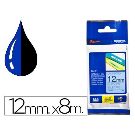 CINTA BROTHER TZE-531 AZUL-NEGRO 12MM LONGITUD 8 MT