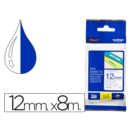 CINTA BROTHER TZE-233 BLANCO-AZUL 12MM LONGITUD 8 MT