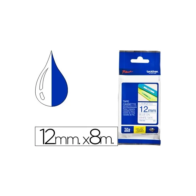 CINTA BROTHER TZE-233 BLANCO-AZUL 12MM LONGITUD 8 MT
