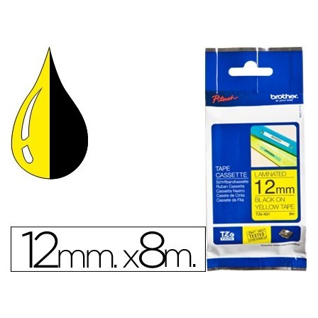 CINTA BROTHER TZE-631 AMARILLO-NEGRO 12MM LONGITUD 8 MT