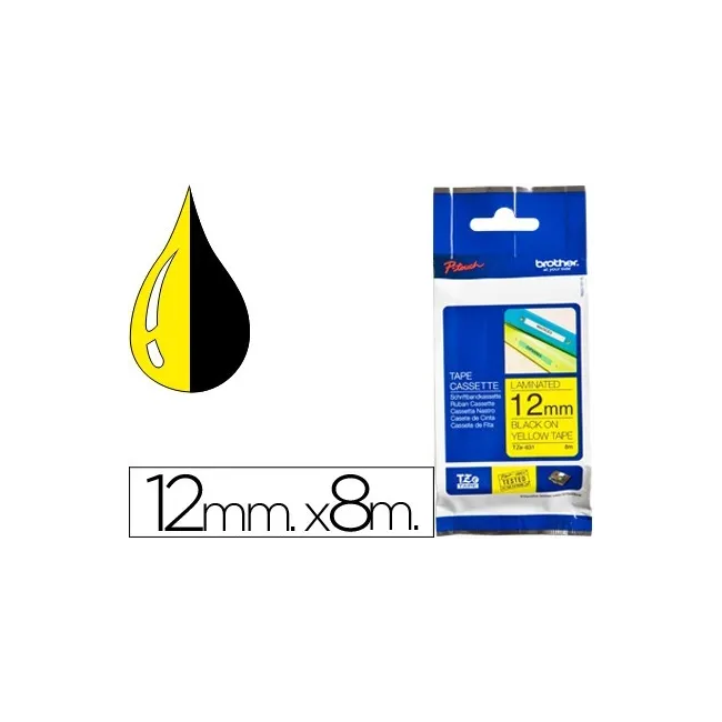 CINTA BROTHER TZE-631 AMARILLO-NEGRO 12MM LONGITUD 8 MT