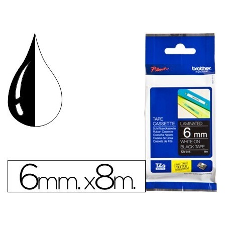 CINTA BROTHER TZE-315 NEGRO-BLANCO 6MM LONGITUD 8MT