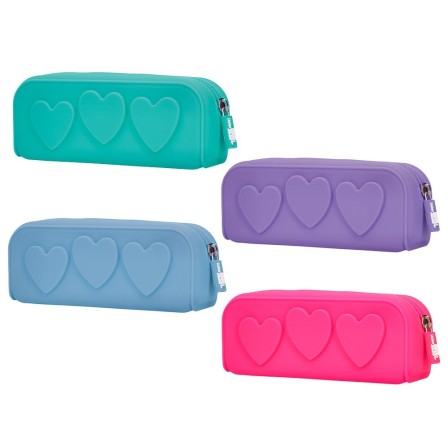 BOLSO ESCOLAR PORTATODO LIDERPAPEL SILICONA CORAZONES COLORES SURTI...
