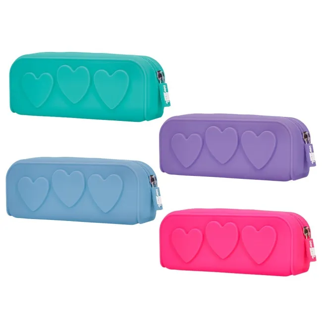 BOLSO ESCOLAR PORTATODO LIDERPAPEL SILICONA CORAZONES COLORES SURTI...
