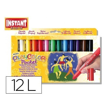TEMPERA SOLIDA EN BARRA INSTANT POCKET ESCOLAR CAJA DE 12 COLORES S...