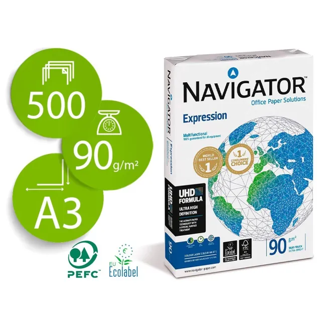 PAPEL FOTOCOPIADORA NAVIGATOR DIN A3 90 GRAMOS PAPEL MULTIUSO INK-J...