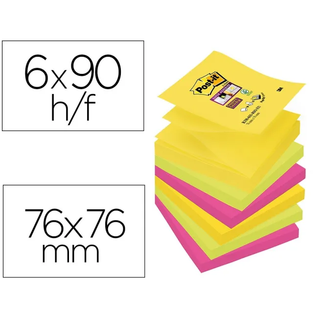 BLOC DE NOTAS ADHESIVAS QUITA Y PON POST-IT SUPER STICKY 76X76 MM C...