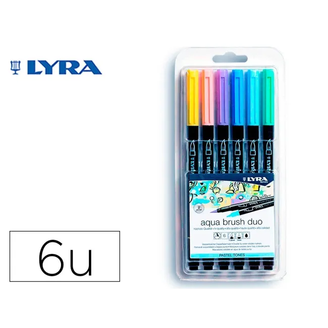 ROTULADOR LYRA AQUA BRUSH ACUARELABLE DOBLE PUNTA Y PINCEL TONOS PA...