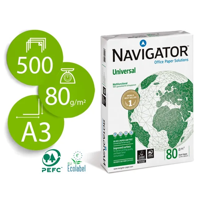 PAPEL FOTOCOPIADORA NAVIGATOR DIN A3 80 GRAMOS PAPEL MULTIUSO INK-J...