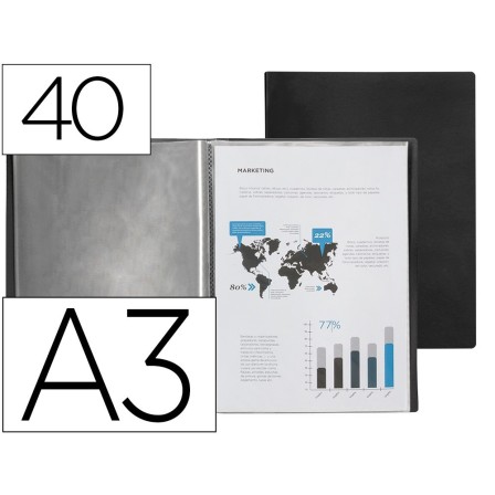 CARPETA LIDERPAPEL ESCAPARATE 40 FUNDAS POLIPROPILENO DIN A3 NEGRO ...