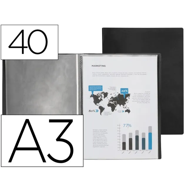 CARPETA LIDERPAPEL ESCAPARATE 40 FUNDAS POLIPROPILENO DIN A3 NEGRO ...