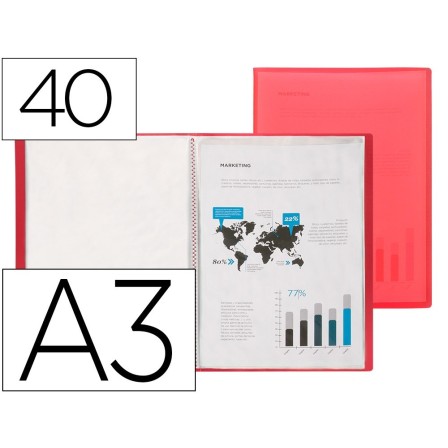 CARPETA LIDERPAPEL ESCAPARATE 40 FUNDAS POLIPROPILENO DIN A3 ROJO T...