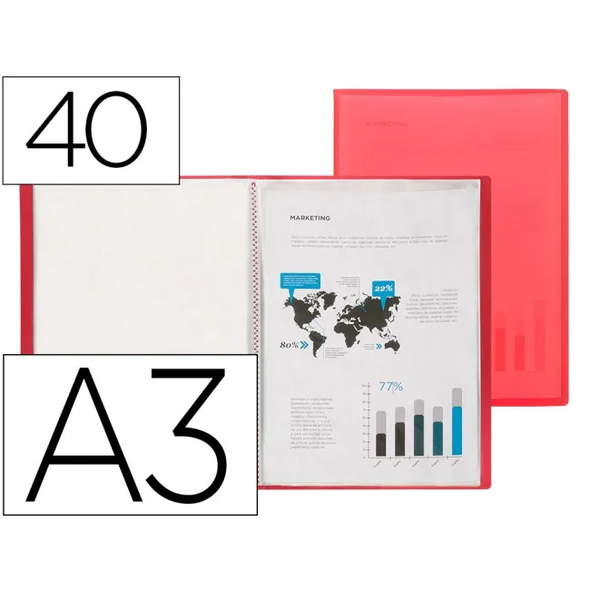 CARPETA LIDERPAPEL ESCAPARATE 40 FUNDAS POLIPROPILENO DIN A3 ROJO T...