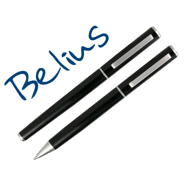 JUEGO BOLIGRAFO Y ROLLER BELIUS NORWICH CUERPO NEGRO MATE Y DETALLE...