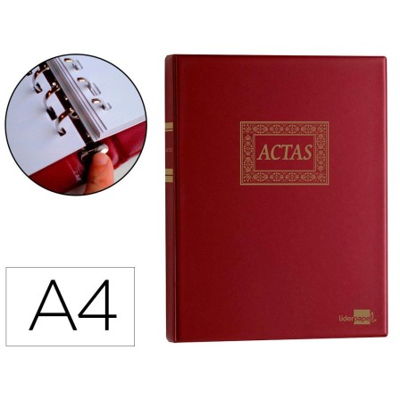 LIBRO LIDERPAPEL DIN A4 ACTAS 30 ANILLAS CON 100 HOJAS MOVIBLES TAL...