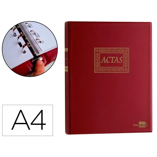LIBRO LIDERPAPEL DIN A4 ACTAS 30 ANILLAS CON 100 HOJAS MOVIBLES TAL...