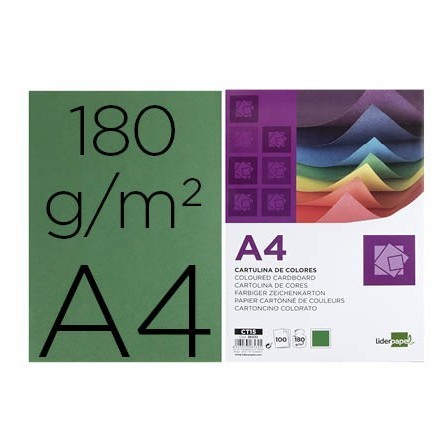 CARTULINA LIDERPAPEL A4 180G/M2 VERDE ABETO PAQUETE DE 100
