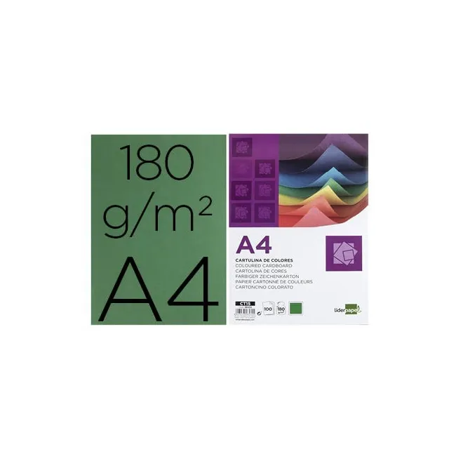 CARTULINA LIDERPAPEL A4 180G/M2 VERDE ABETO PAQUETE DE 100